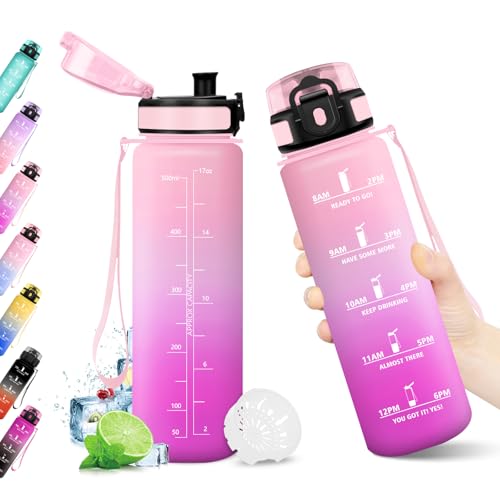 KollyKolla Borraccia 500ml, Riutilizzabile, Bottiglia con Filtro, Borraccia con Indicatore del Tempo Motivazionale senza BPA, A Prova di Perdite, ideale per Bambini, Scuola, Ufficio