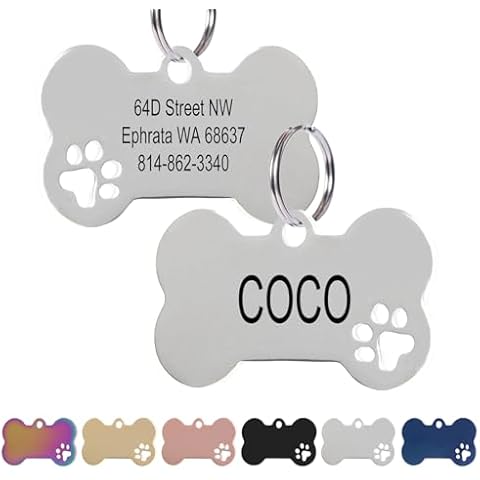 Dog Tags Personalized for Pet,Stainless Steel Pet ID Tags Dog Name Tags Personalized Dog Cat Tag Engraved with Both Sides Custom Dog Name Tags for Small Large Dogs Cats(Silver) Cover