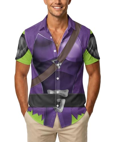 Image of 99TIMORO Funny Film Summer Button Down Shirt Men Short Sleeve Top | Movie Character Hawaiian Shirts for Men Lightweight Breathable Beach Vacation Business Casual Summer Gifts Classic Fit