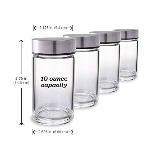 Juice Bottles - 4 Pack Wide Mouth Glass Bottles With Lids - For Juicing, Smoothies, Infused Water, Beverage Storage - 10Oz, Bpa Free, Stainless Steel Lids, Leakproof, Reusable, Borosilicate #TOP3