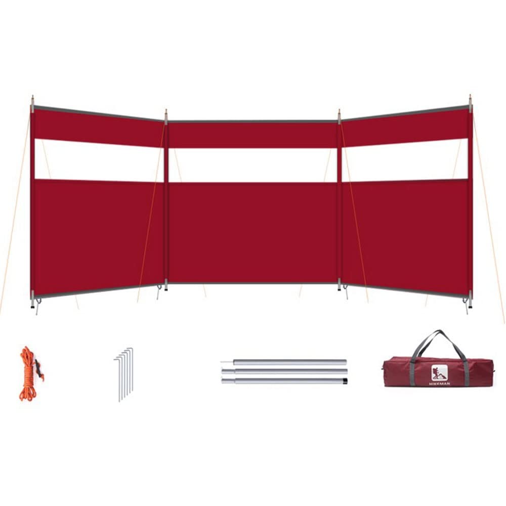Foldable Wind Breaks for Camping, Windbreaker Camping with Support Rods Transparent Visible Strips, Windbreak Portable Windshield Shelter, Windshield Windbreaks Cloth For Camping, Beach Or Picnics(Red