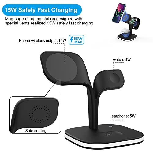 Magnetic Wireless Charger, 3 In 1 Wireless Charging Station With Led Lamp For Iphone 12 13 Pro Max/Pro/Mini, Redluckstar 15W Fast Mag-Safe Charger Stand For Iwatch Se/7/6/5/4/3/2, Airpods 3/2/Pro #TOP2