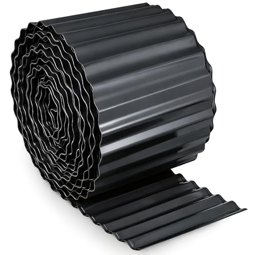 UNIGARDIA Anthracite Metal Lawn Edging 12 m - Steel Garden Edging 15 cm High - Easy to Install - Corrugated Garden Edge Border, Incl. 1 Pair of Assembly Gloves