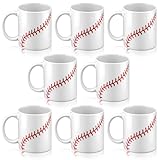 Teecyhooo 8 Pcs Baseball Ceramic Mugs for Men 11oz Baseball Coffee Cups with Handle Sport Lovers Drinking Mugs for Tea, Hot Chocolate, Novelty Gift for Team Ball Fans Coach Father Retirement