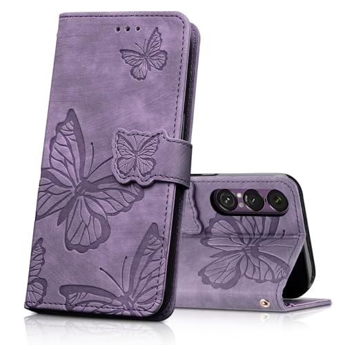 CXTcase Handyhülle für Sony Xperia 1 VII Hülle,Schutzhülle Flip Hülle,PU Leder Magnetische Schmetterlings Lederhülle Tasche für Sony Xperia 1 VII,Lila