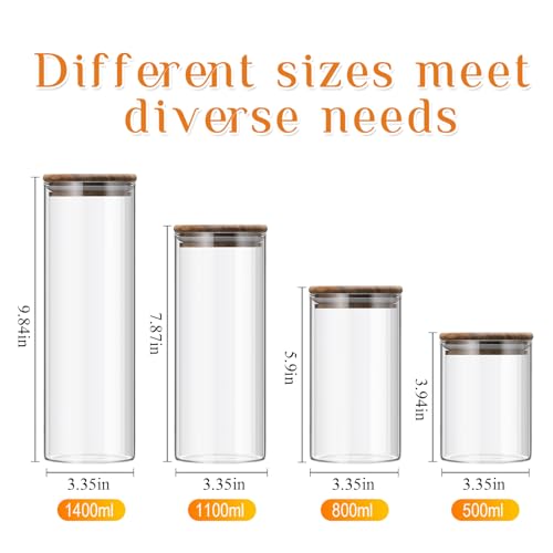 Image of Qinyoung Glass Storage Jars with Wooden Lids, 4 Sizes Food Storage Containers Clear Stackable Canisters Airtight Glass Jars for Candy Cookie (Clear, Dark Brown, 15oz 25oz 34oz 42oz, 24 Pcs)