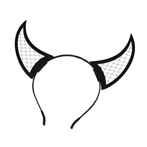 Merroyal Black Lace Devil Horn Ears Headband Halloween Fancy Dress Cat Woman Hairband Cosplay (Black Devil Horn)