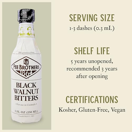 Fee Brothers | Black Walnut Bitters | 150 ml | für Cocktails & Longdrinks | für besondere Würze und Raffinesse | herbes Aroma nach Walnüssen | herber & leicht bitterlicher Geschmack nach Walnuss