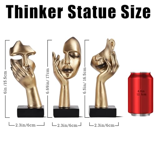 oliruim 3 Pcs Thinker Small Statue Set - Black Gold Home Decor Abstract Art Figurines for Shelves, Living Room Coffee Table, Office Desktop (3 Pcs Gold, 6") - Image 4