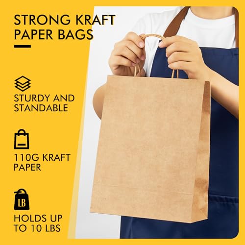 Image of RACETOP Brown Kraft Gift Paper Bags 50 Pack 8x4.5x10.8 in with Handles
