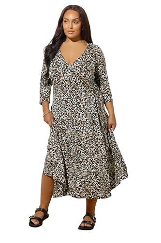 Yours Plus Size Leopard Print Wrap Dress - Women's - Plus Size Curve Black