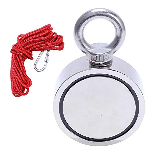 CGgJT 500kg / 1100 Lbs Imán de Pesca Redondo Recobrimiento de Doble Cara Salvaje Neodymium Eyebolt con una Cuerda de 10 m for la Industria de Ciencias de la Pesca de Salvamento Cover