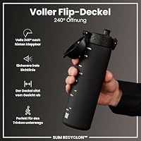 ion8 Trinkflasche, 500 ml, Auslaufsicher, Einhandöffnung, Sichere Verriegelung, Spülmaschinenfest, BPA-frei, Tragegriff, Klappdeckel, Leicht zu Reinigen, Klimaneutral, Schwarz – Ansicht 4