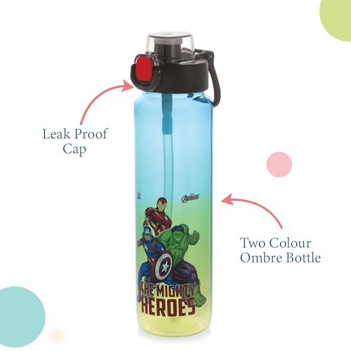Image of SKi Homeware Speed Sipper Bottle 900 ML, with push-button cap, a pop-up straw & a handle | Dual colour ombre effect | Leakproof & Light Weight | For Teens and Kids | Character Merchandise- Avengers