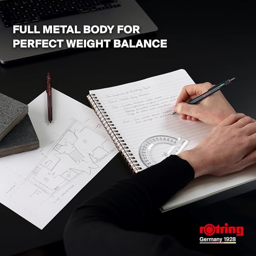 Image of Rotring Ball Point Pen 1.0mm Medium Point Black Ink Choctruffle All Metal Body Hexagonal Barrel Non-Slip Knurled Grip Refillable 600 Series