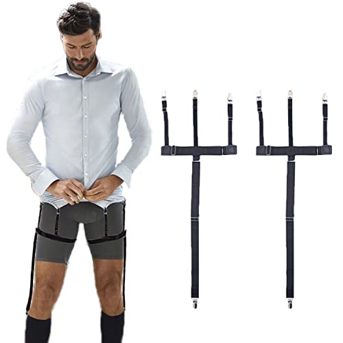 vibebli 2 in 1 Shirt Stays for Men - Detachable Triple Grip Shirt Stays with Sock Garters Suspenders for Men, Adjustable Elastic Thigh Garter with Clips, Keep Shirt Tucked in, for Men's Dress