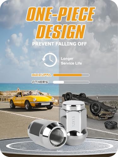 Image of MIKKUPPA M12x1.5 Wheel Lug Nuts, Replacement for 2006-2017 Jeep Compass, 2007-2017 Patriot, 2010-2019 Chevy Cruze, 2016-2024 Malibu Aftermarket Wheel, 1.38 inch Height Chrome 20PCS Closed End Tire Nuts