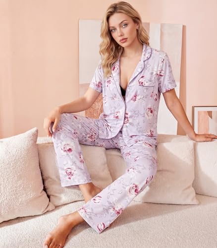 Image of WiWi Viscose from Bamboo Women's Pajamas Set Super Soft Button Down Top and Pants Sleepwear Cooling Pjs S-3X
