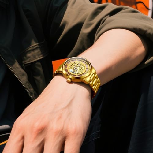 Image of OLEVS Mens Automatic Watch Skeleton Diamond Luxury Mechanical Self Winding Dress Wrist Watch Waterproof Luminous