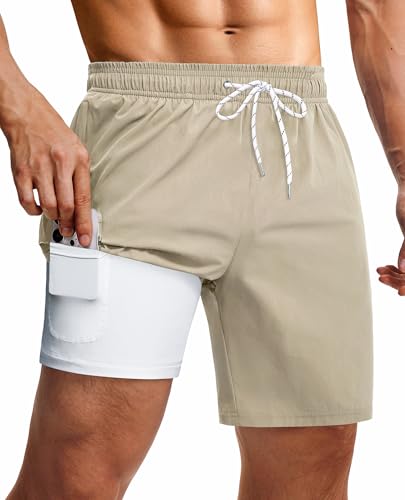 Milin Naco Mens Swim Trunks: 9 Inch 2 in 1 Compression Liner Quick Dry Stretchy Lined Beach Water Sport
