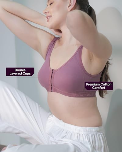 Image of BODYSIZE Front Open Sports Padded Bra for Women - Cotton| Full Coverage, Maximum Support | Non-Wired, Seamless Bra