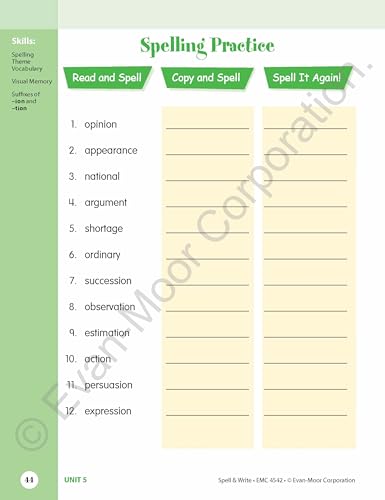 Evan-Moor Skill Sharpeners Spell and Write Workbook, Grade 6, 144 Spelling Words, Test Prep, Synonyms, Antonyms, Grammar, Punctuation, Adjectives, Creative Writing, Vocabulary, Activities, Homeschool - Image 4