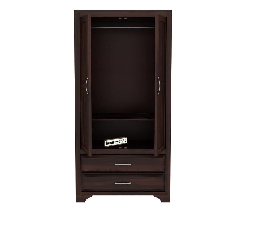 Image of Sheesham Wood Wardrobe with 2 Drawer and 2 Shelves Storage for Bedroom Wooden Almirah for Clothes for Living Room Bedroom Home, Solid Wood Furniture (Dark Finish)