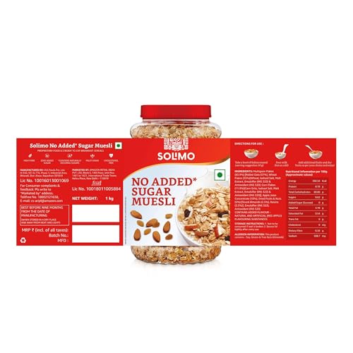Image of Amazon Brand - Vedaka Muesli | 1 Kg Jar | Contains 88.9% Dry Fruits, Nuts and Multgrains | No Added Refined Sugar | High in Fiber | No Added Preservatives | Quick Breakfast