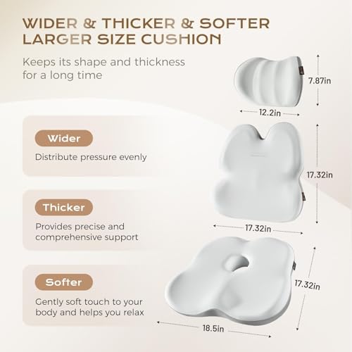 Image of Coverado Car Seat Cushion Back Support Pillow Neck Headrest Pillow, Ergonomic Memory Foam Sciatica & Back & Tailbone Pain Relief Cushion for Office Chair Seat Cushion for Chair Gray&Light Gray