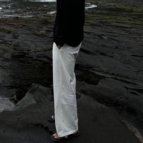 Casual Wide Leg Trousers for Men Elastic Drawstring Waist Baggy Pants Vacation Travel4