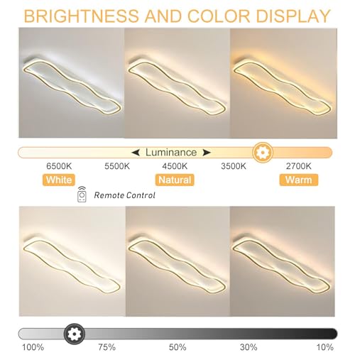 Plafonnier LED rectangle vague 32W dimmable avec télécommande pour salon - 3