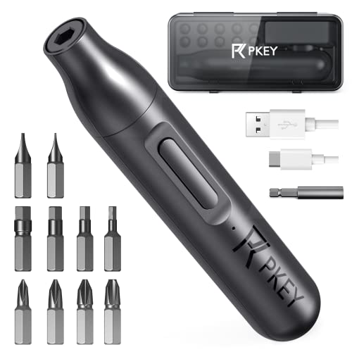 Electric Screwdriver, PKEY Mini Electric Screwdriver Cordless with 10 Magnetic Bits, Type-C Rechargeable 1500mAh Battery, Portable Repair Tool Kit for Door Lock, Computer, Bicycle, Printer, Appliances
