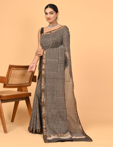 Ushvii brown maheshwari cotton silk saree – image 3