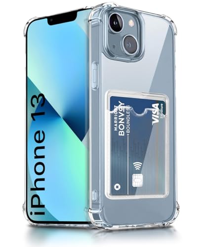 Image of WOW IMAGINE Transparent Back Cover Case for iPhone 13 | Flexible Built-in Slim Card Pockets Wallet | 360 Camera Protection TPU | Soft Silicone Mobile Cover - Transparent