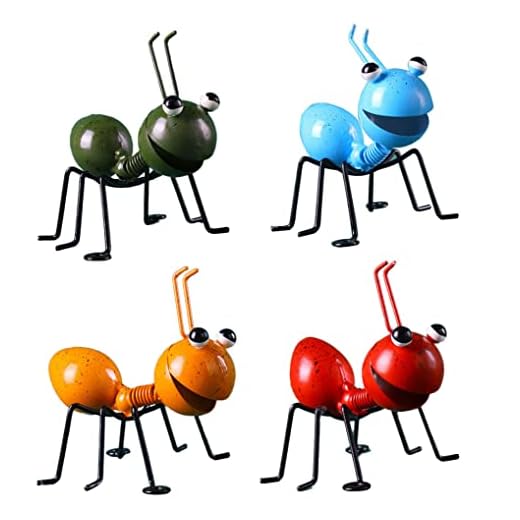 Garden Art Metal Sculpture Ant Ornament Färgglad söt insekt för att hänga väggkonst trädgård gräsmatta dekor inomhus utomhus 4st, gårdskonst väggskulpturer