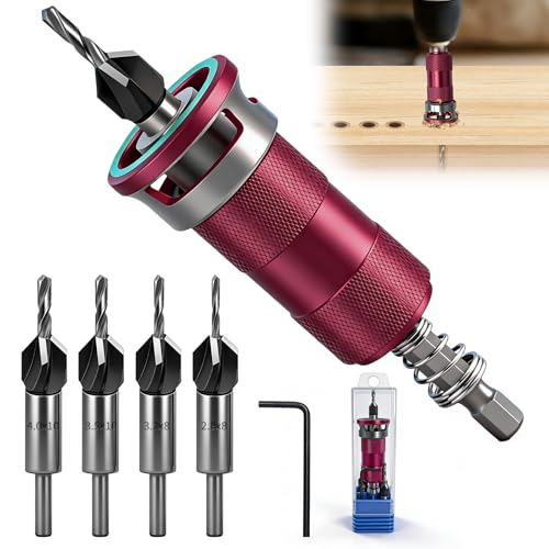 Set di 6 punte per svasatura conica, punte per legno con attacco di profondità regolabile, punta svasata con codolo esagonale da 1/4