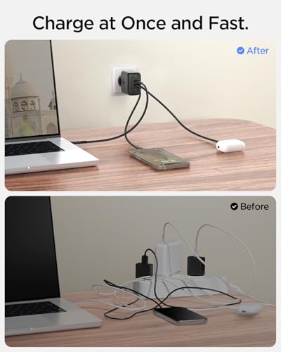 Image of Spigen Fast Charging Adapter, GaN Charger, Total 65w, PD /PPS Support, BIS Certified for iPhone 17 /16 /15(Pro,Pro Max,Plus), Galaxy S26 /S25 /S24, iPad, MacBook Air and More (PE2302IN) - Black