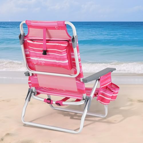 Image of Tangkula Set of 4 Backpack Beach Chair, 5-Position Lay Flat Beach Chairs with Cooler Bag, 2 Cup Holders, Towel Bar, Lightweight Low Folding Beach Chair with Backpack Straps
