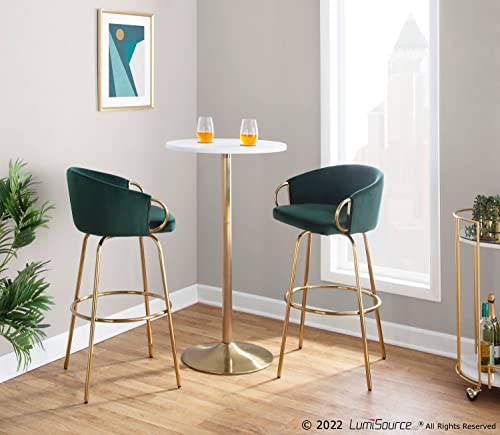 Grandview Gallery Claire Contemporary/Glam 30" Fixed-Height Bar Stool With Gold Metal Legs And Round Gold Metal Footrest With Green Velvet Seat And Gold Accents - Set Of 2 #TOP7