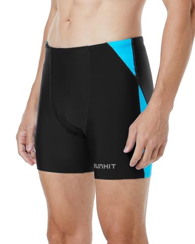 Runhit Mens Swim Jammers Square Leg Quick Dry Athletic Splice Brief Swimsuit UPF 50+ Swimming Shorts for Training