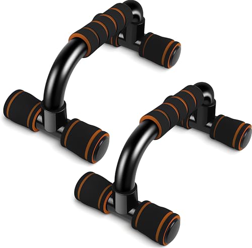 Image of Push Up Bars Gym Exercise Equipment Fitness 1 Pair Push Up Handles with Padded Foam Handle and Non-Slip Stable Structure for Men and Women (Orange)