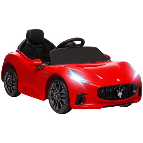 AIYAPLAY Coche Eléctrico para Niños de +3 Años Maserati Gran Turismo Folgore 2 Motores Potentes Coche Eléctrico con Batería 12V Mando a Distancia 2,4G Ruedas Auxiliares Faros Bocina y MP3 Rojo
