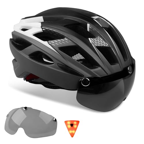 KINGLEAD Fahrradhelm Herren Fahrradhelm Damen Fahrradhelm mit Licht MTB Fahrradhelm mit Magnetischem Visier,Helm Fahrrad Verstellbarer Leichter Rennrad Helm