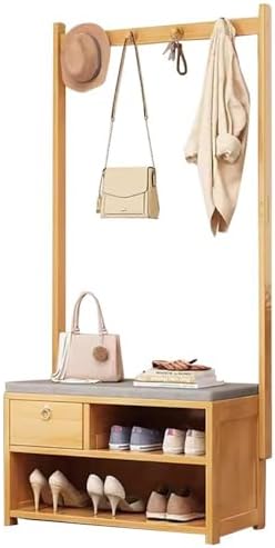 Stylish Bamboo Coat Rack & Shoe Storage Bench Hall Tree with Removable Hooks & Clothes Rail Perfect for Entryway Hallway & Entrance nization
