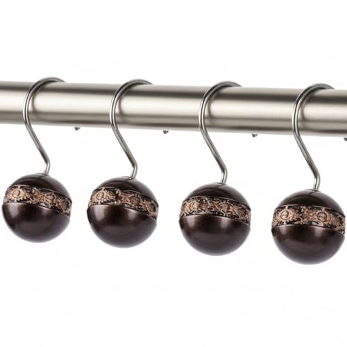 Image of Creative Scents Dublin Brown Shower Curtain Hooks Decorative | Set of 12 | Shower Curtain Rings