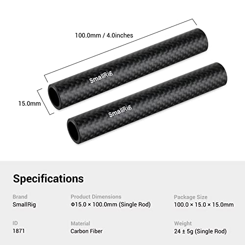 Smallrig15Mm Carbon Fiber Rod For 15Mm Rod Support System (Non-Thread), 4 Inches Long, Pack Of 2 - 1871 #TOP6