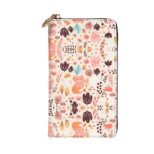 Stylish Cartoon Flower Kitten Picture Leather Wallet - Long Clutch for Women, RDurable Material, 12 Card Slots, Zipper Compartments2