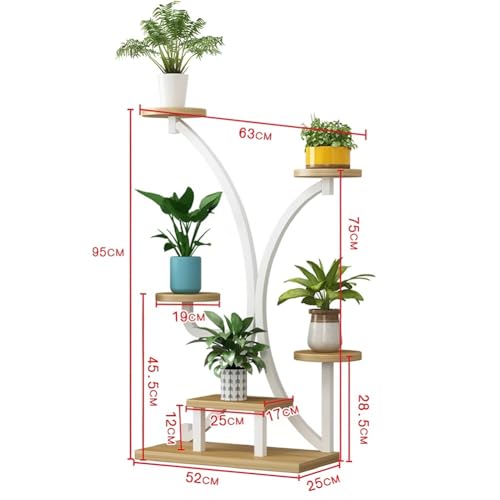 Supporto per piante in metallo a 5 livelli, alto ripiano in legno per più vasi da fiori, ideale per interni, patio, soggiorno, balcone, giardino, decorazione