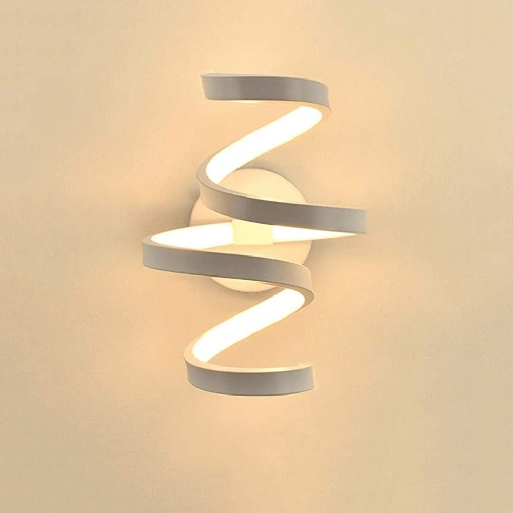 VDOQTLJT Spiral Wall Light White Die Cast Aluminum Sconces with Acrylic Shade Lights 18W LED Modern Simple Decorative Lamps Compatible with Living Room Bedroom Bedside Sconce(Warm Light)