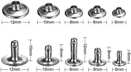 200 Set 5 Sizes Leather Rivets Single Cap Rivet Tubular Metal Studs with 3 Pieces Fixing Tool for DIY Leather Craft, Rivets Replacement, 2 Colors (Silver and Bronze)